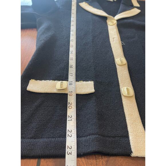 J.S.S knitwear jacket med black cream wool blend full zip elegant detail beads - Picture 9 of 11